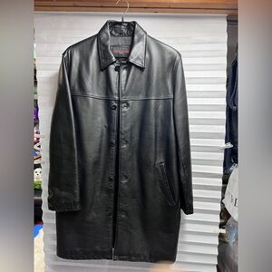 CHEVIGNON Men's Black 100% Cow Leather Trench Coat